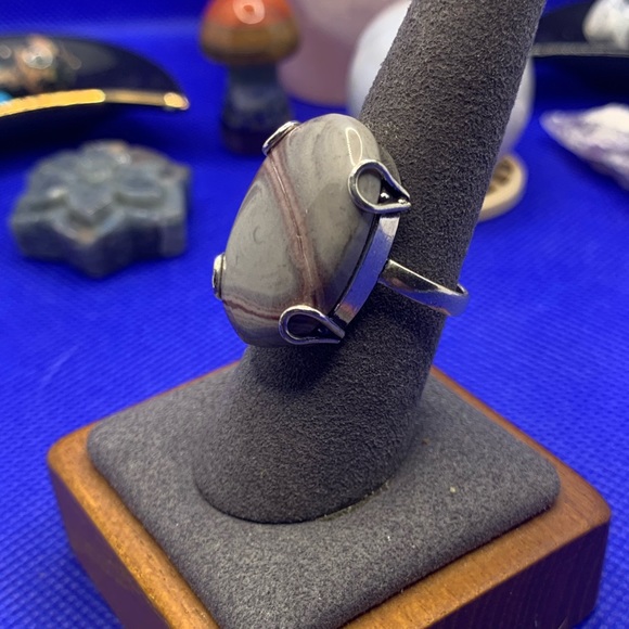 Stunning GENUINE Polychrome Jasper Ring, .925 Sterling Silver Overlay, Size 8.75 - Picture 2 of 13